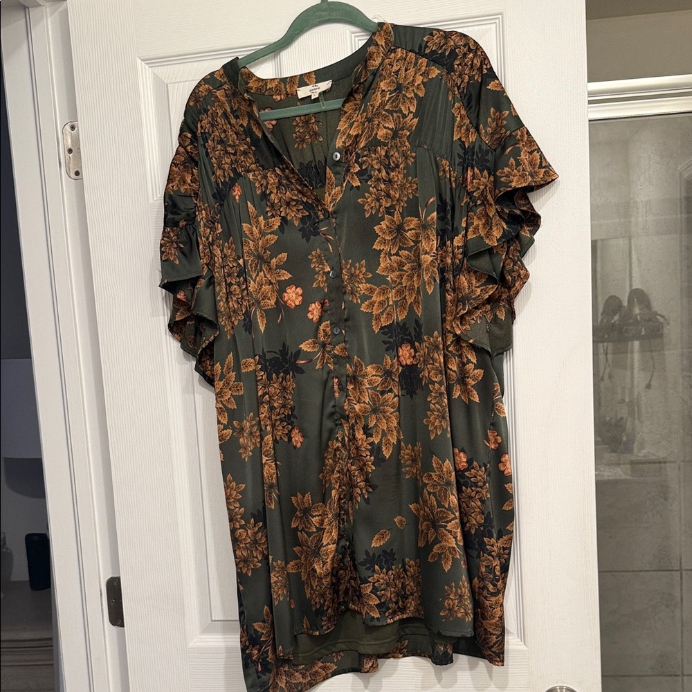 Entro Olive and Rust Floral Blouse